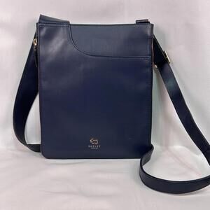 Radley London Navy Leather Expandable Crossbody Bag Blue Zip Top Shoulder Purse